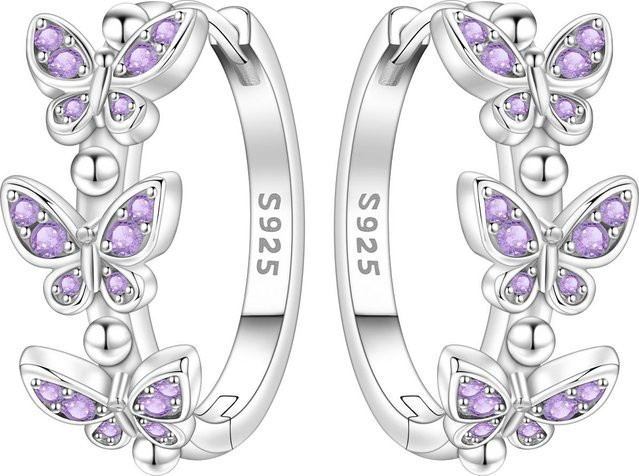 Ohrringe 925 Silber, Zirkonia, Schmetterling, Weiß, Damen - Bild 1