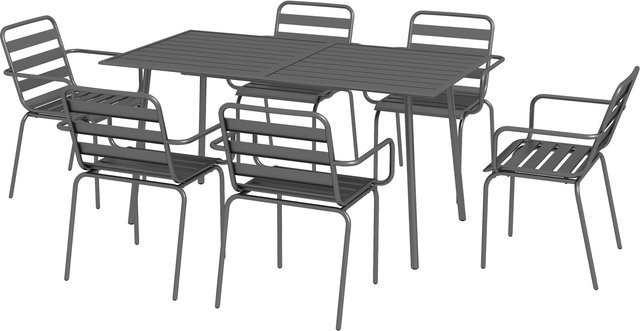 Outsunny Gartenmöbel-Set aus Metall mit 7-teiliger Esstischgruppe in Grau bestehend aus 1 Tisch und 6 stapelbaren Stühlen - Bild 1