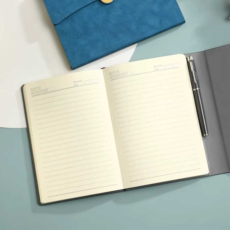 HUALIWEN Business-Notizbuch A5 mit Hardcover aus Kunstleder in Blau, dreifach faltbarer Notizblock mit linierten Seiten - Bild 4
