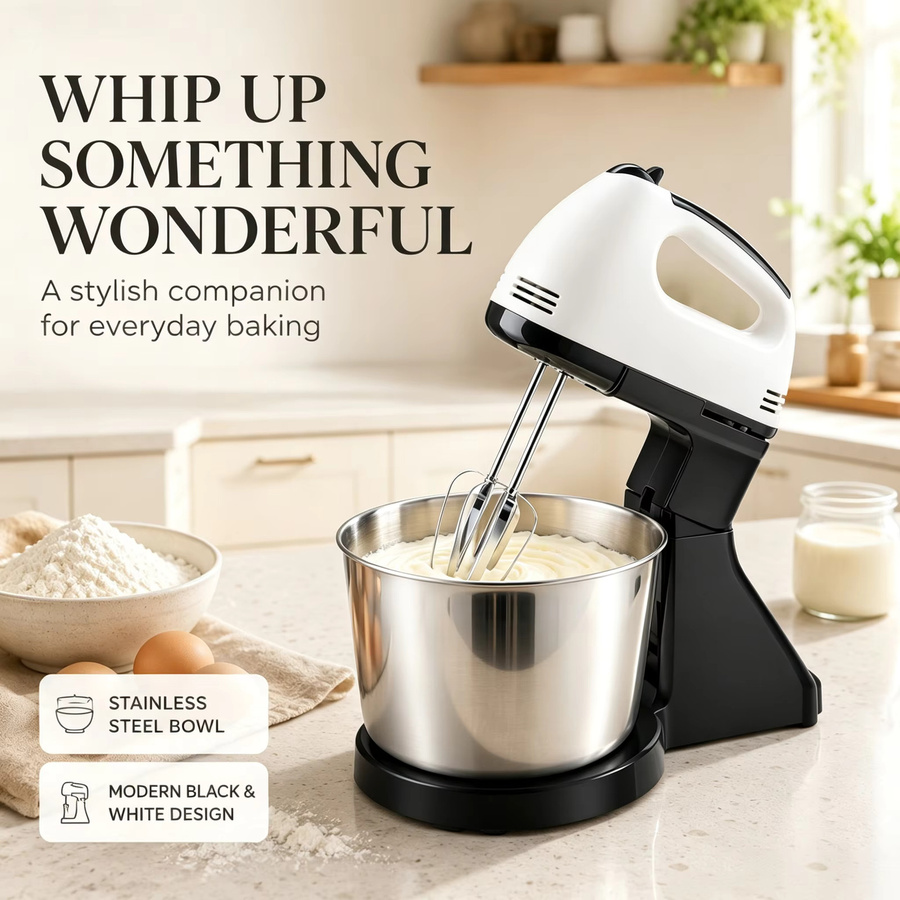 Severin 2-in-1 Elektrischer Handmixer mit Edelstahlschüssel und abnehmbarem Eierbesen in Silber - Bild 3