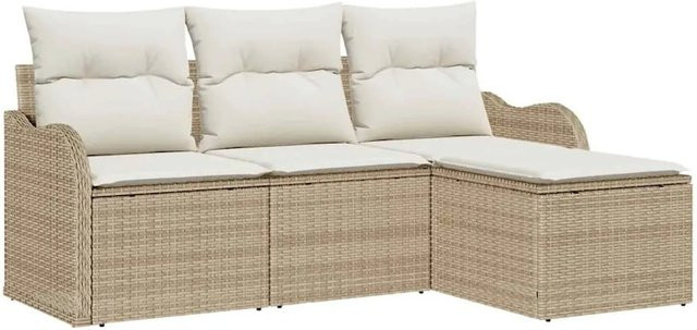 vidaXL Garten-Sofa-Set aus Poly-Rattan in Beige, 4-teiliges L-Shape Lounge-Set mit Kissen, Zweisitzer, zwei Armsofas und Fußhocker - Bild 1