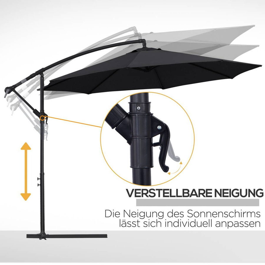 Outsunny Ampelschirm in Schwarz aus Polyester und Stahl, Höhe: 250 cm, Breite: 300 cm - Bild 2