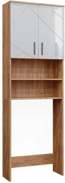 Vicco Waschmaschinenschrank Irma Badezimmer Eiche Weiß Hochglanz B: 64 cm, H: 191 cm, T: 26 cm - Bild 2