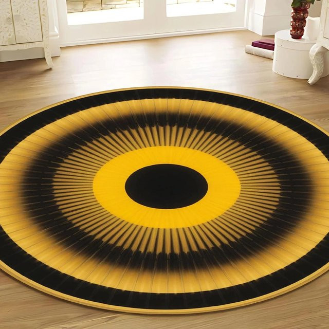 Karpetti Sunshine Rundteppich in Gelb, minimalistischer Mid-Century-Stil, Durchmesser: 90 cm - Bild 1