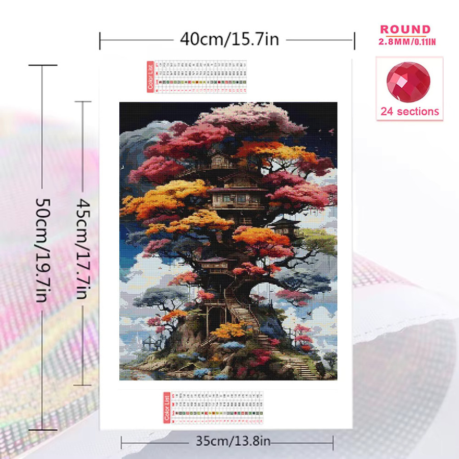 Ever shine Diamant Mosaik DIY 5D Malerei Landschaft mit Fantasiebaum, abstrakte Stickerei Wanddekoration, Mehrfarbig, B: 30,0 cm, H: 20,0 cm, T: 20,0 cm - Bild 2