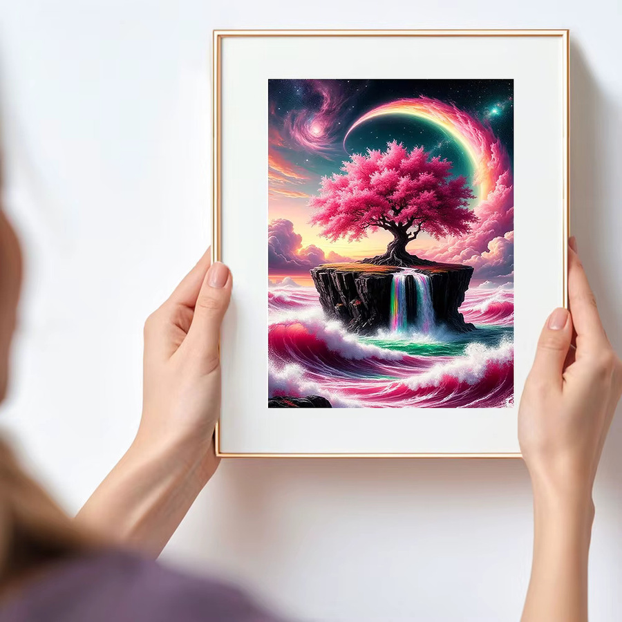 Huacan Diamantgemälde Regenbogenbaum und Wasserfall als Landschaftsmosaik in Multicolor - Bild 3