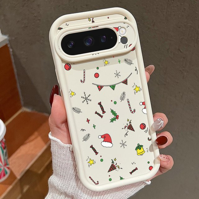 MOESOE Handyhülle mit Weihnachtsmuster für Google Pixel 8 9 Pro 8A 7A 9 Pro XL, stoßfeste TPU-Silikon-Schutzhülle in Multicolor und Beige - Bild 1