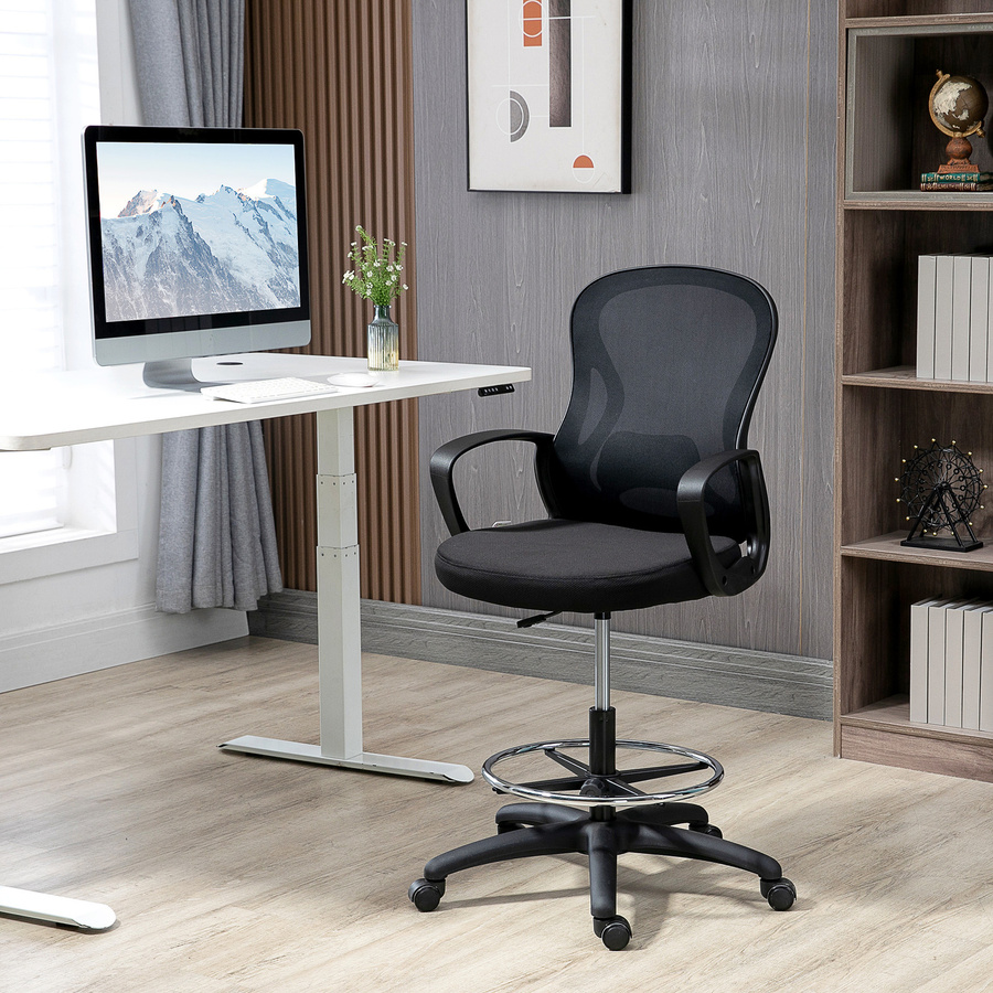 Vinsetto Ergonomischer Stehstuhl Schwarz mit Fußring und 360 Grad Drehsitz für Home Office und Büro bis 120 kg belastbar - Bild 2