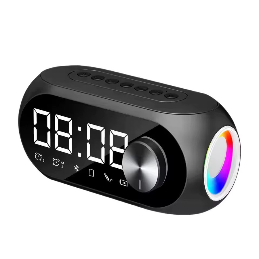 Tragbarer Bluetooth-Lautsprecher von AyeBeau mit Wecker, FM-Radio, Subwoofer und Lampen-Funktion in Schwarz - Bild 6