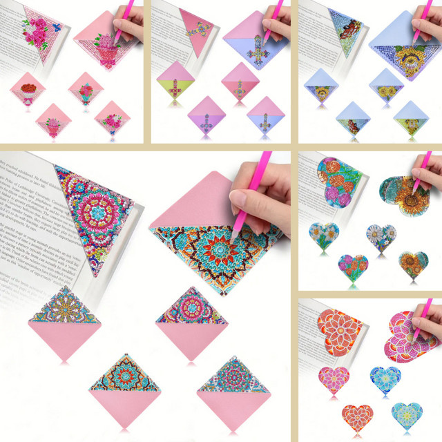 Set mit 4 DIY Mandala-Blumenmuster Diamantkunst Ecklesezeichen aus Kunststoff in Multicolour für Bücher und Notizbücher - Bild 1