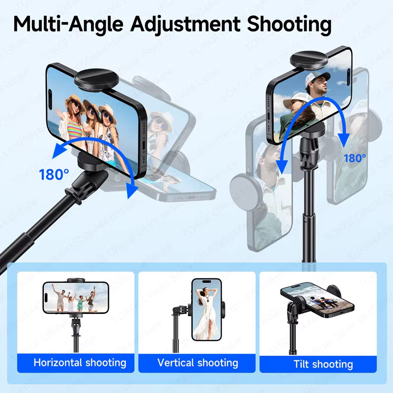 TOKQI Auto Pop-Up Selfie-Stick Stativ mit verstecktem Handyhalter und Bluetooth-Magnetfernbedienung in Schwarz, ausziehbar auf 133 cm - Bild 2