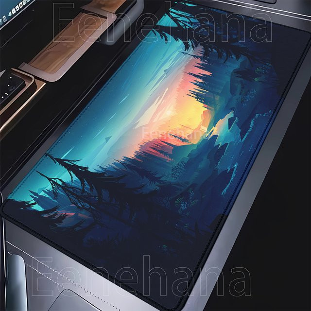 Riccu Gamer Mousepad mit Grüner Wald Landschaft Motiv, Anti-Rutsch Schreibtischunterlage aus Gummi für PC und Tastatur, Mehrfarbig - Bild 1