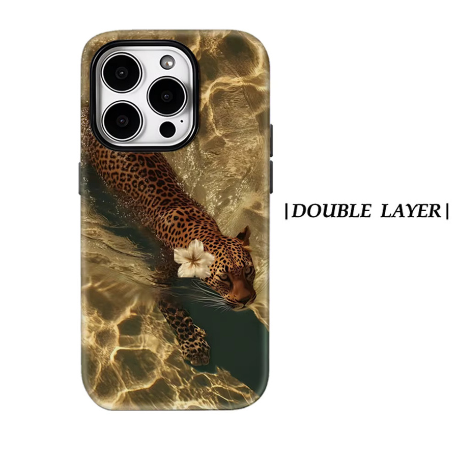 Potdemiel Magnetische Handyhülle mit Leopard im goldenen Wasser für iPhone 17 16 15 14 13 Pro Max Plus, Robuste Einzel- und Doppelschicht-Hülle, Farbe: Gold - Bild 7