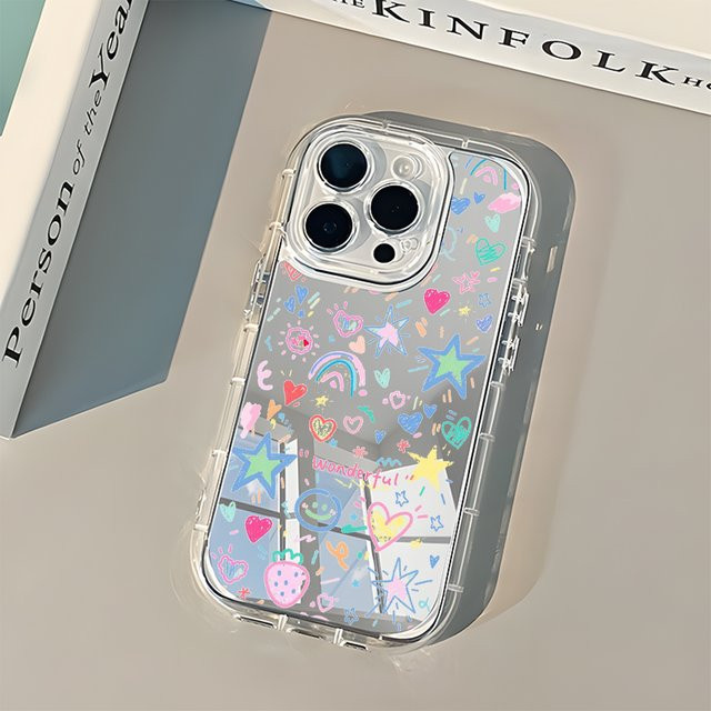 Handyhülle mit bunten Doodle-Sternen und -Herzen für Apple iPhone 11 bis iPhone 17 Air, transparent/multicolour - Bild 1