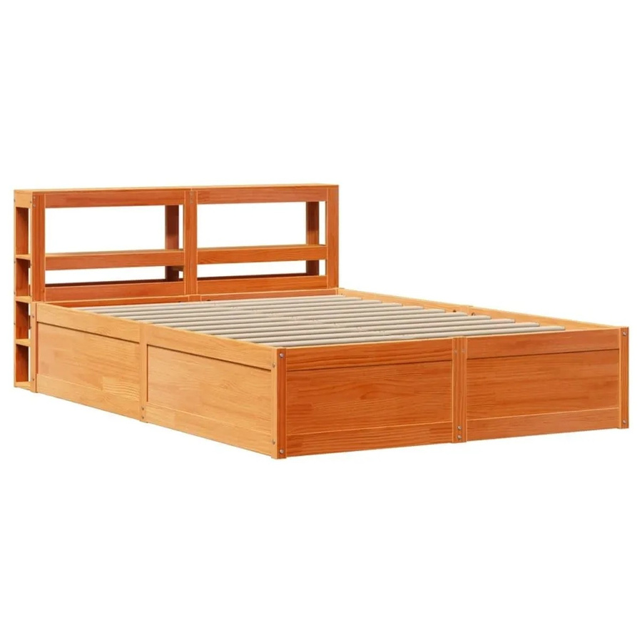 vidaXL Massivholzbett aus Kiefer mit Kopfteil in Wachsbraun, B/T/H: 146,5 x 225,5 x 82,0 cm - Bild 2