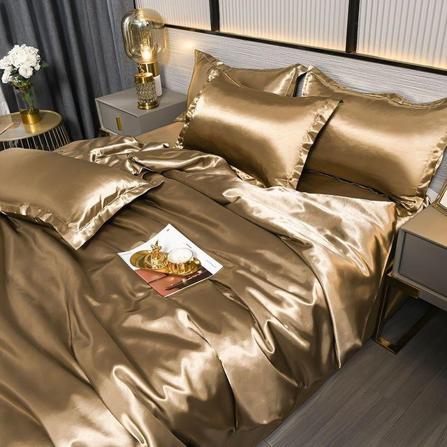 Bin Chi Textiles Satin Bettwäscheset Gold, 3-teilig, B/H: 120 x 200 cm - Bild 1
