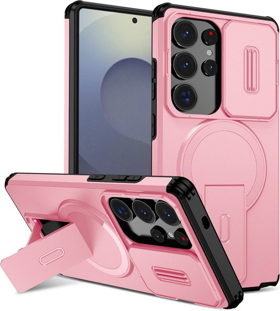 Magnetische Schutzhülle für Samsung Galaxy S26 S25 S24 S23 A57 A56 A55 A37 A17 A16 A15 5G mit Schiebe-Kameraschutz und Ständer in Pink oder Purple - Bild 1