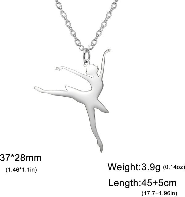 Anhänger Halskette Tanzende Ballerina, Edelstahl, Silber, Damen, 50 cm - Bild 1