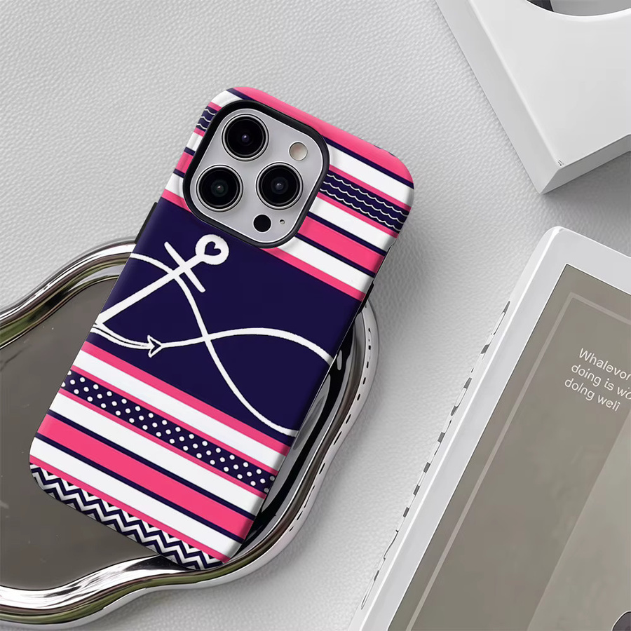 Handyhülle mit nautischem Anker und Streifen für iPhone 17 16 15 14 13 12 11 Pro Max Plus in Multicolour mit doppelschichtiger Rückseite - Bild 5