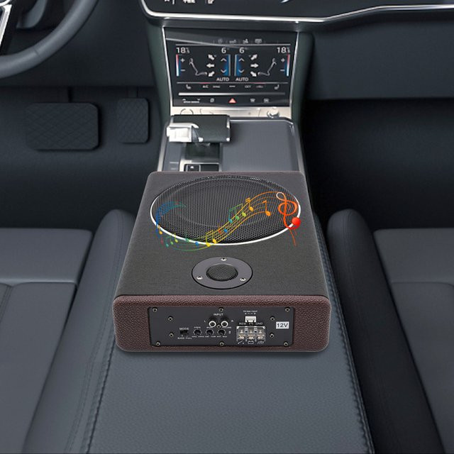 Aktiver Subwoofer mit 600 W Leistung und Bluetooth für dein Auto-Stereo-Audiosystem aus Holz und Edelstahl in Braun und Silber - Bild 1
