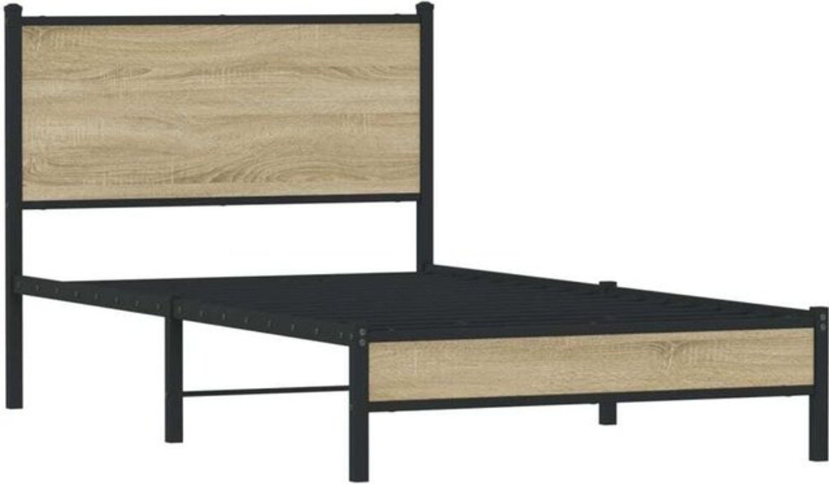 Metallbett Vidaxl in Sonoma-Eiche Natur und Braun im Industrial-Stil, B/T/H: 100 x 190 cm - Bild 1
