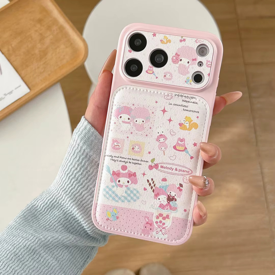 Sanrio Melody Leder-Handyhülle für iPhone 17 16 15 14 Pro Max in Pink mit Kameralinsen-Schutz und stoßfester Softcase-Funktion - Bild 3