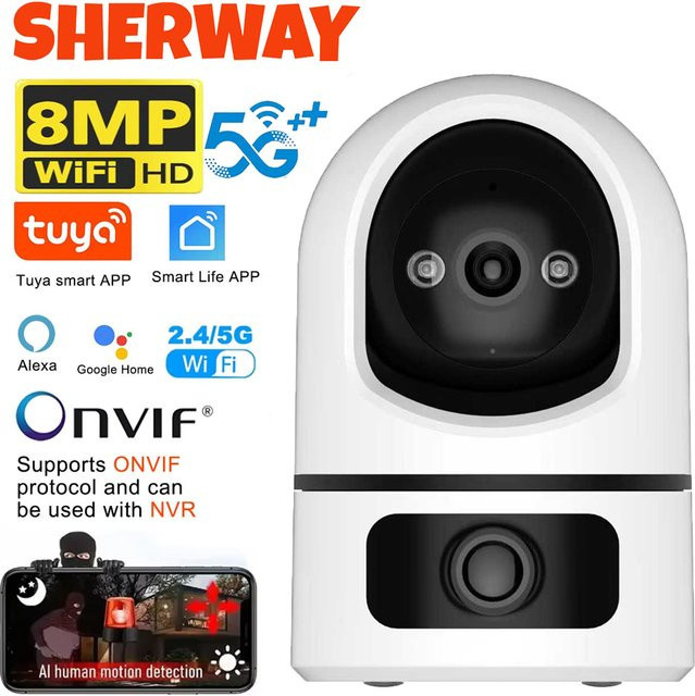 Tuya 4K 8MP WLAN Dual-Objektiv-Sicherheitskamera für Innenräume mit Farbnachtsicht und Zwei-Wege-Audio in Weiß - Bild 1