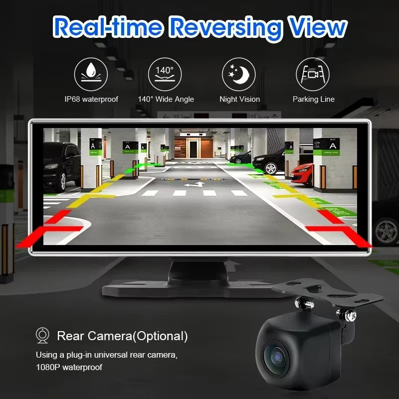 Jansite 4K Dash Cam mit 11,26 Zoll Display, Wireless Carplay & Android Auto, GPS Navigation und Dual Objektiv in Schwarz - Bild 4