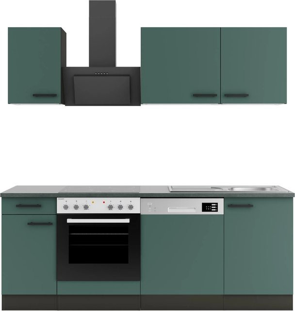 OPTIFIT Verona405 Küchenzeile in Steingrün mit modernem Design und melaminbeschichteten Qualitätsspanplatten, Breite: 210 cm - Bild 1