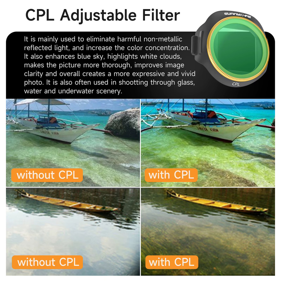 Sunnylife ND-Objektivfilter Set für DJI Mini 5 Pro mit optischen Glaslinsen, bestehend aus ND8, ND16, ND32, ND64, MCUV, NDPL und CPL Filtern - Bild 3
