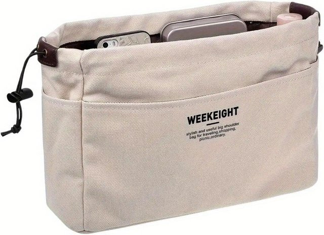 NATAWA Aufbewahrungstasche aus Segeltuch mit Kordelzug und mehreren Taschen, beige - Bild 1
