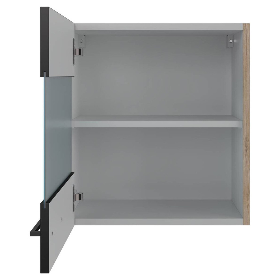 Flex-Well Küchen-Glas-Oberschrank Capri in Schwarz Matt mit Eichen-Optik, B/H/T: 50 x 54,8 x 32 cm - Bild 3