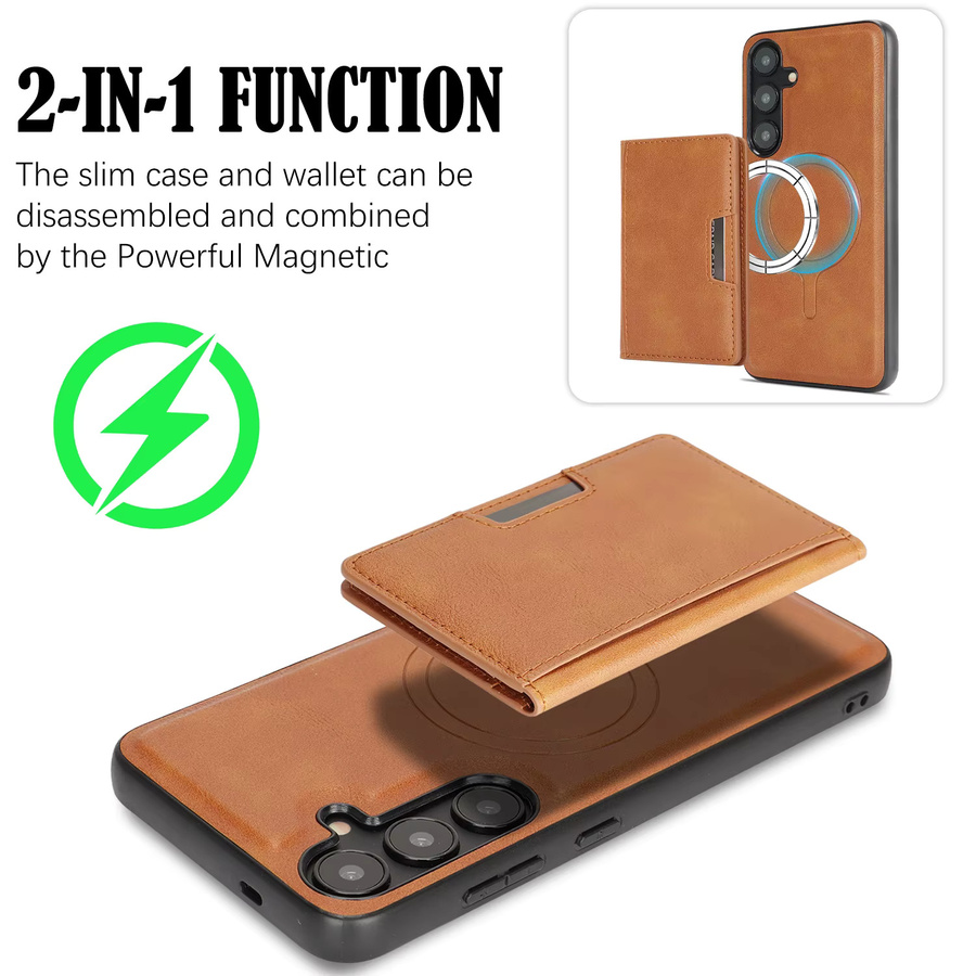 2-in-1 Ledertasche für Samsung Galaxy A14 A15 A16 A17 A26 A34 A35 A36 A52 A53 A54 A55 4G 5G mit magnetischem Kartenfach in Schwarz - Bild 2