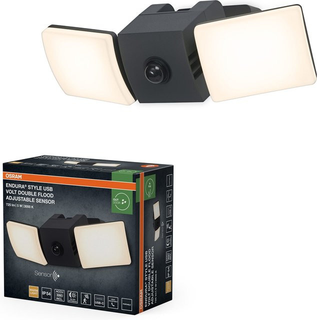 Osram LED Außenwandleuchte in Grau mit Akku, USB-C, PIR-Bewegungsmelder und Tageslichtsensor, 535 lm, 3000 K Warmweiß, IP54 - Bild 1