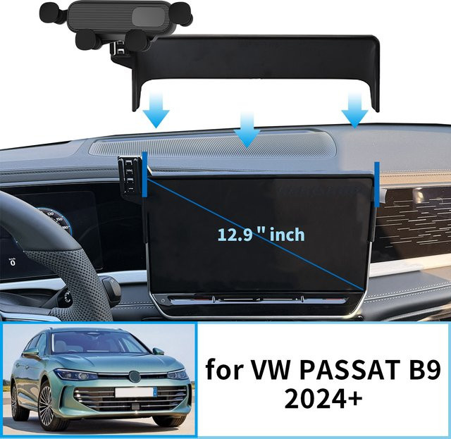 Auto-Handyhalter für Volkswagen VW Passat B9 2024 2025 mit 12,9 Zoll Display, GPS-Navigationsständer in Schwarz - Bild 1