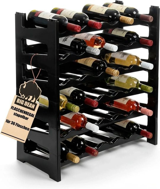 BigDean Flaschenregal stapelbar für 36 Flaschen, schwarzes Getränkeregal aus Kunststoff für Glas und PET bis 1,5 Liter - Bild 1