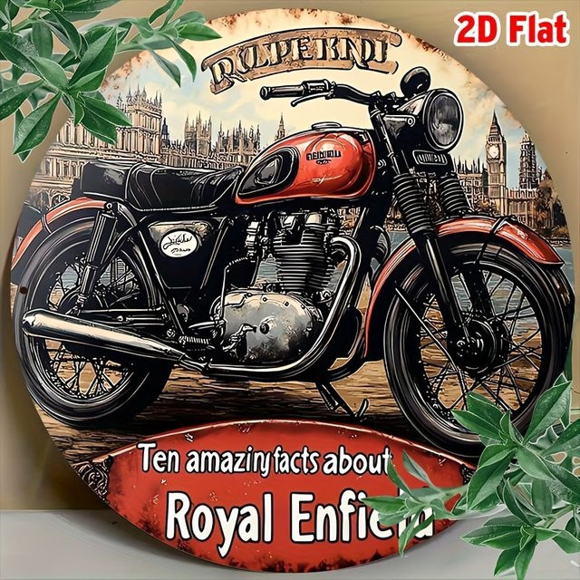 Potdemiel Vintage-Schild Fahrrad Design, rundes Aluminium-Wandschild, Rot, Durchmesser: 20 cm - Bild 1