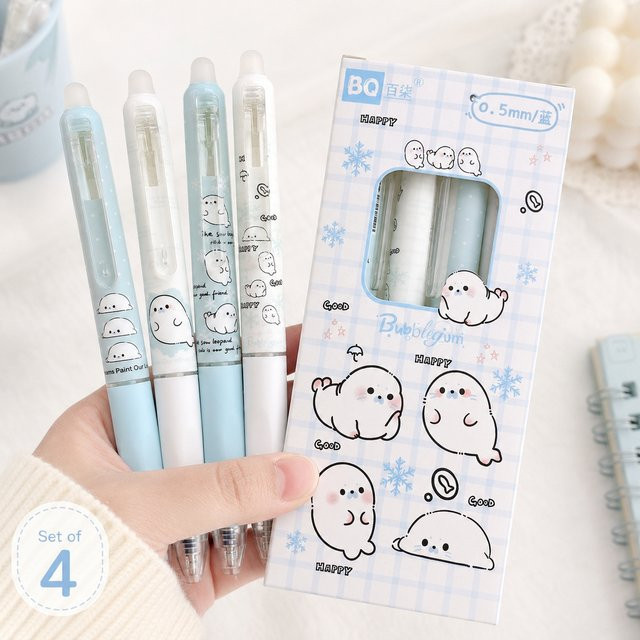 House of Novelty Kawaii Set aus 4 löschbaren Gelstiften mit 0,5 mm Spitze, blaue und schwarze Tinte, schnell trocknend und glatt schreibend - Bild 1