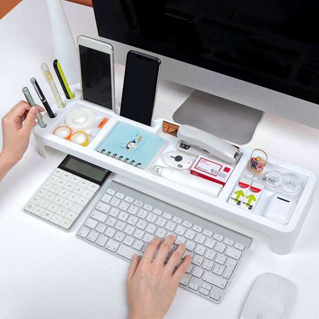 Multifunktionales Desktop-Organizer-Regal aus Kunststoff in Weiß für Schreibtisch und Kosmetik - Bild 1