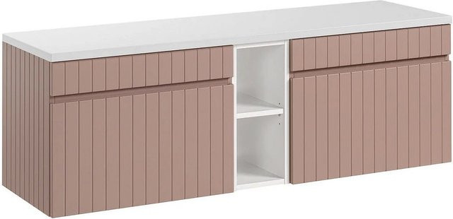 Waschbeckenunterschrank Vente-unique Satara in Puderrosa und Weiß mit gerillter Oberfläche, B/T/H: 140 x 46 x 57 cm - Bild 1