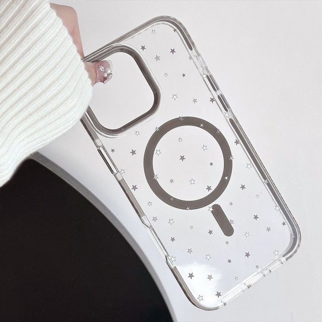 MUQGEW Koreanische Sterne-Magnet-Telefonhülle für iPhone 17 16 15 14 13 12 Pro Max, transparent, stoßfest und schützend - Bild 1