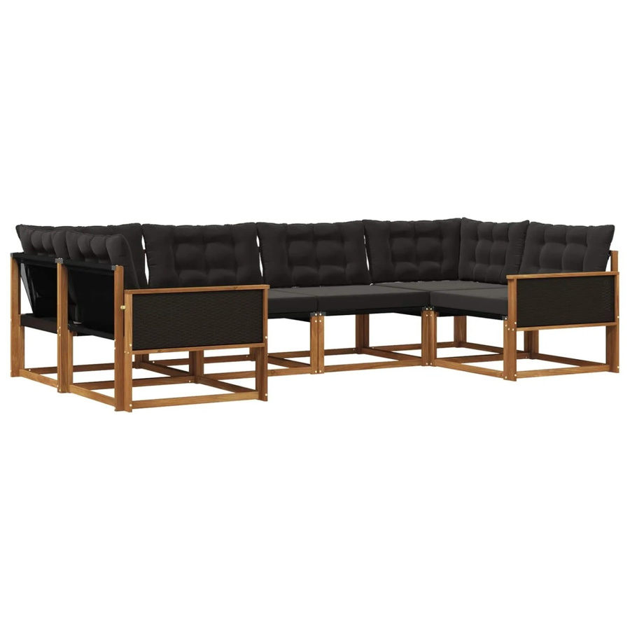 vidaXL Outdoor-Sofagarnitur L-Form aus massivem Akazienholz mit 6 Kissen in Natur und Schwarz - Bild 2