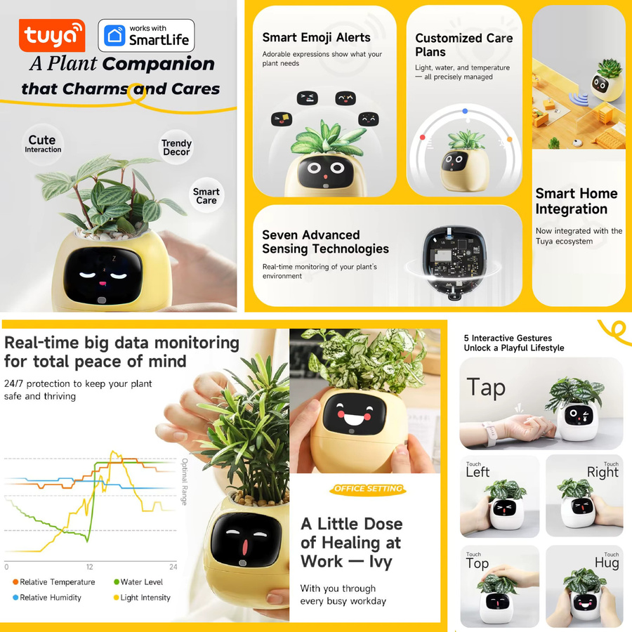 Tuya Ivy Gen 2 Intelligenter Pflanzenroboter in Weiß mit über 100 Emojis - Bild 3