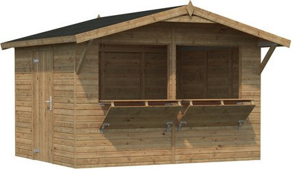 Palmako Stella Verkaufsstand aus Holz in Braun mit Satteldach und Vordach B/H/T: 361 x 239 x 259 cm - Bild 2