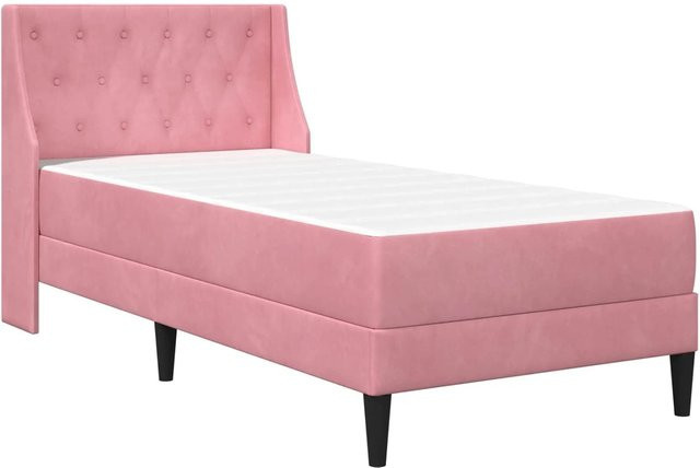 vidaXL Bettgestell mit Matratze aus Samt in Rosa, 2-teiliges Set mit Seitenfächern, B/T/H: 100 x 200 x 104 cm - Bild 1