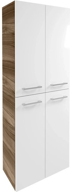 Fackelmann Doppel-Hochschrank Verona in Nussbaum und Weiß Hochglanz, B/T/H: 60 x 31,8 x 162 cm - Bild 1