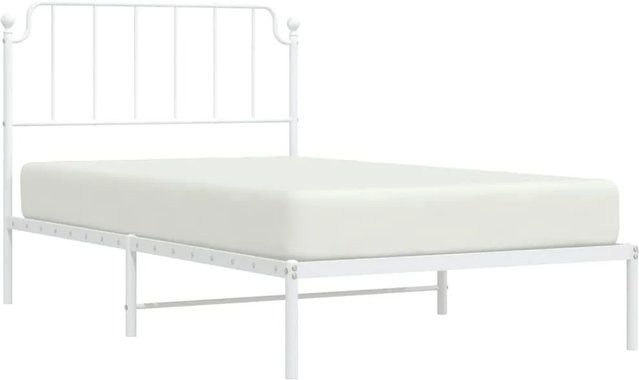 vidaXL Bettgestell aus Metall mit Kopfteil in Weiß, B/T/H: 102 x 207 x 112 cm - Bild 1
