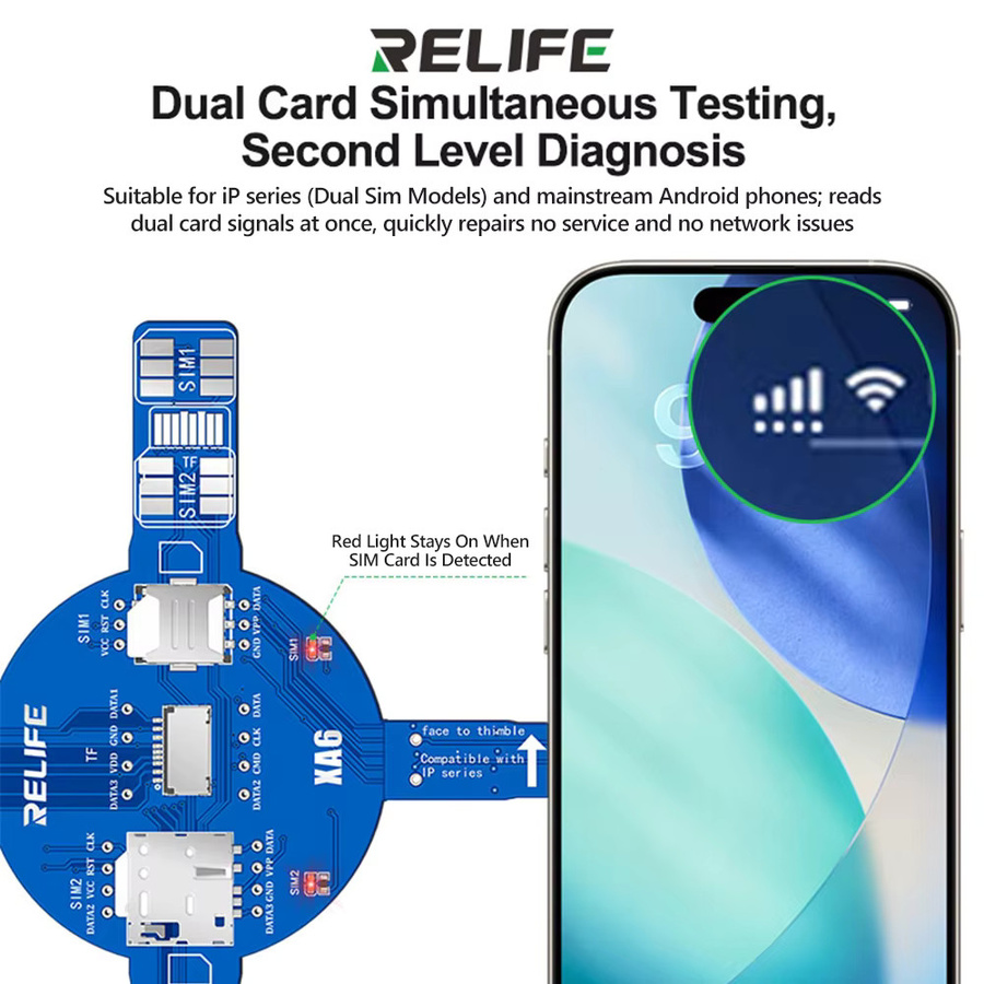 RELIFE XA6 Dual-Karten-Signaltestboard für iP und Android in Blau zur schnellen Lokalisierung von SIM, TF und NM Karten sowie zur Fehlererkennung beim Lesen ohne Demontage - Bild 3