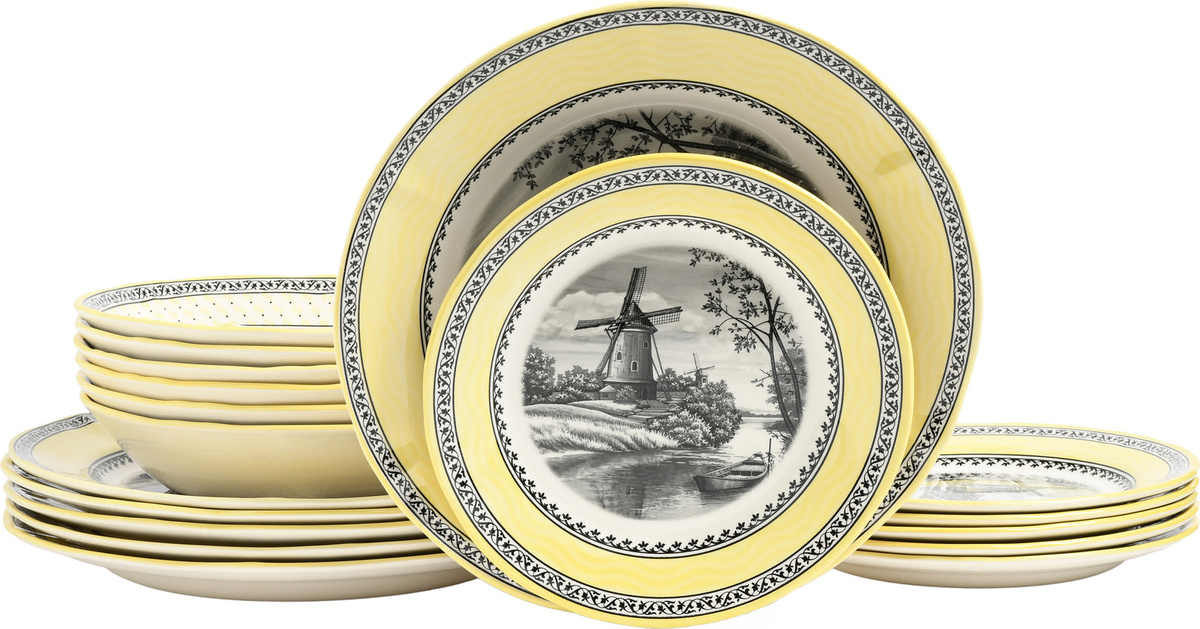 creaTable Teller-Set Windmühle Gelb aus Steingut, 18-teilig - Bild 1
