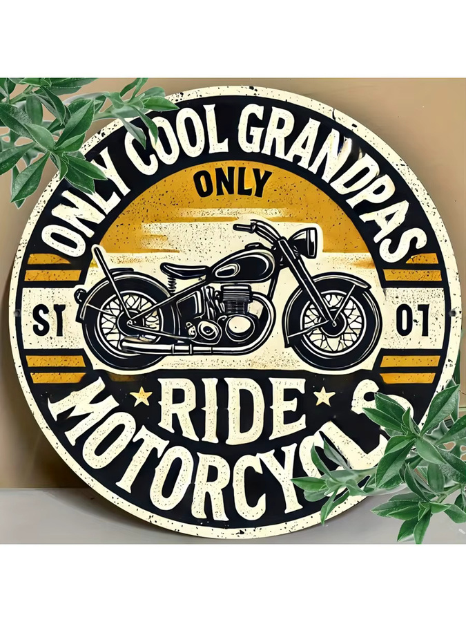 Potdemiel Vintage-Motorrad Wandkunst Metallschild rund mit Only Cool Grandpas Ride Motorcycles Slogan, Durchmesser: 20,3 cm, Mehrfarbig - Bild 6